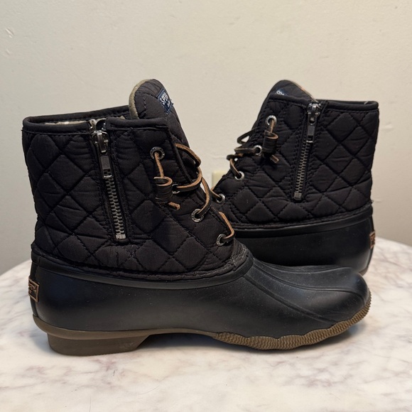 Sperry Women's Quilted Black and Tan Duck Boots - Picture 9 of 11